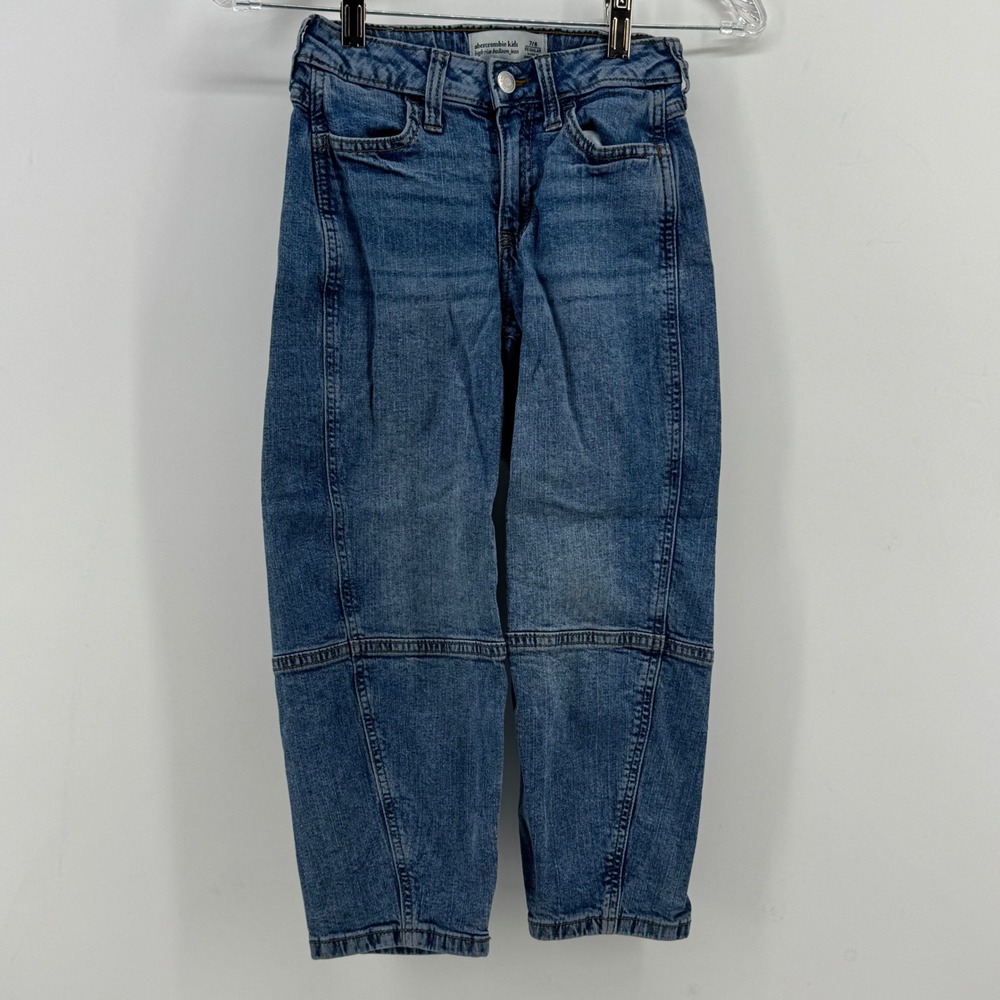 Abercrombie Kids High Rise Balloon Jean Blue Medium Wash Size 7/8 Regular Seamed